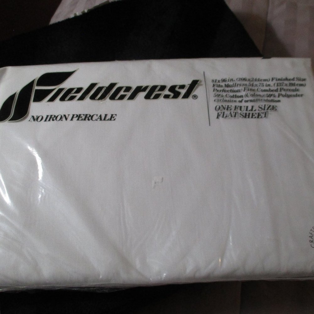 Vintage Fieldcrest Full Size White Flat Sheet No Iron Percale Made in USA